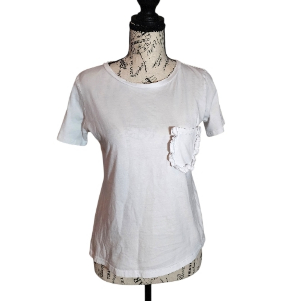 Philosophy Republic White Ruffle Pocket Tee, Size X-Small